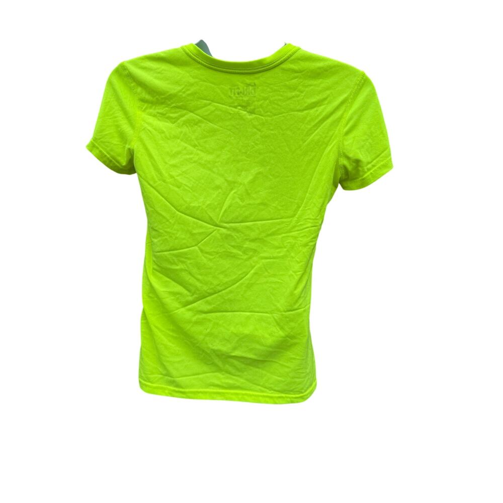 Nike Dri-Fit Womens SZ M V-Neck Short Sleeve T-Shirt Neon Yellow Workout Sport - Picture 3 of 4
